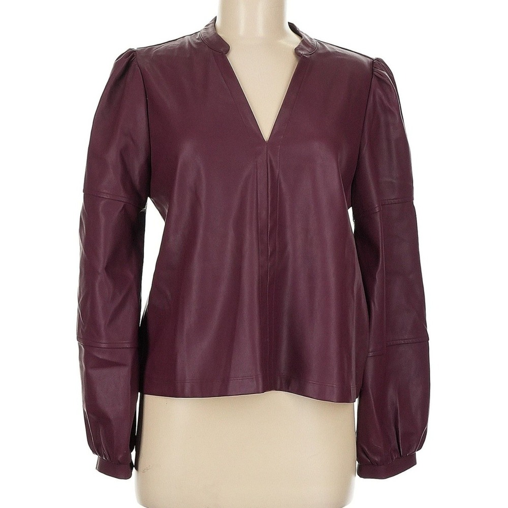 Evereve Selena Faux‎ Leather Top Sz. Large Wine.D141